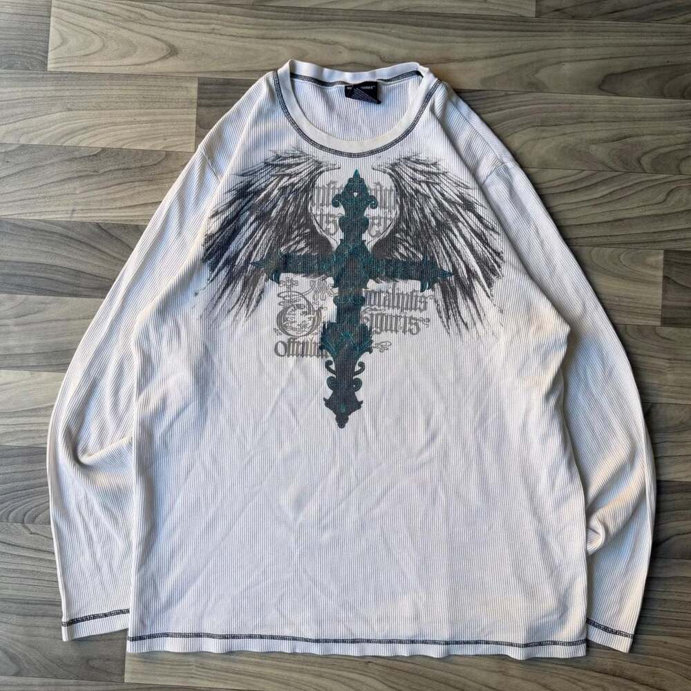No Boundaries Y2K Cross Wings Thermal Longsleeve Mens 2XL White